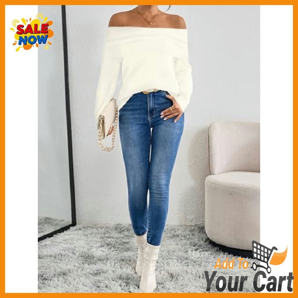 Off Shoulder Chunky Ribbed Knit Pullover Sweater … - image 7